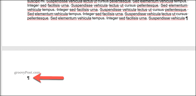 Boş bir Word sayfasındaki paragraf işareti