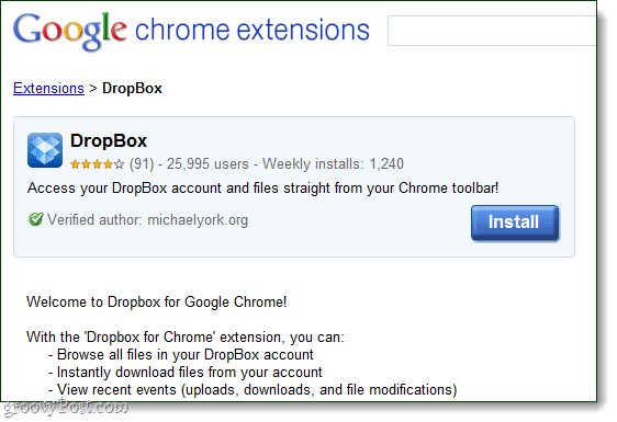 Michaelyork.org tarafından bir uzantı olarak google chrome için Dropbox