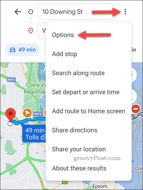 Google Haritalar yol tarifi seçeneklerini açın