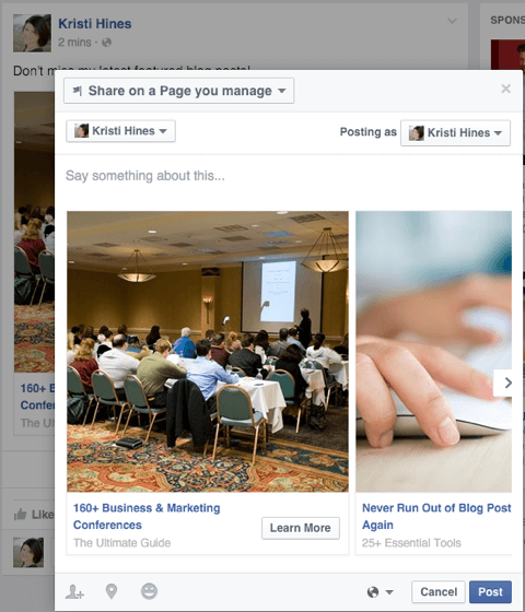 Facebook atlıkarınca reklamı, yorum içeren bir sayfa gönderisi olarak paylaşılır