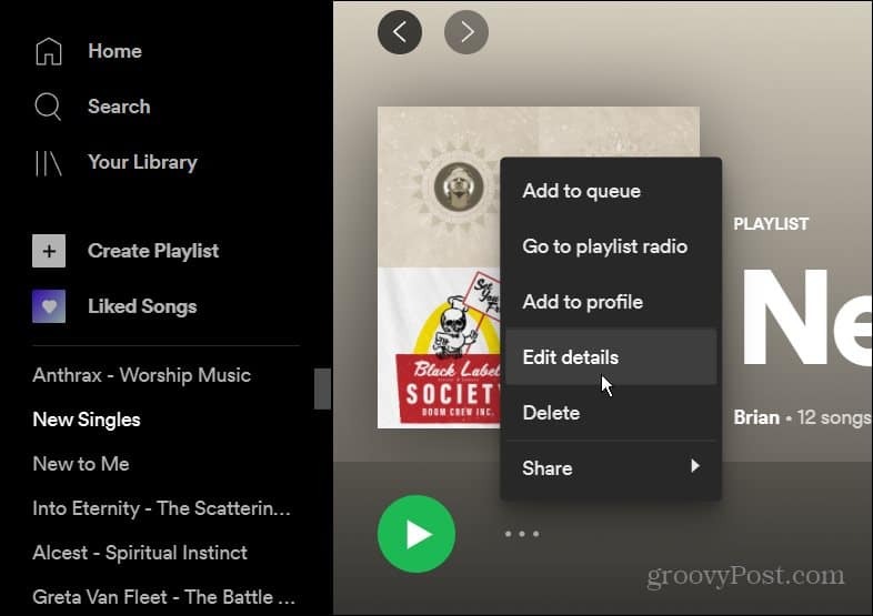 Daha Fazla Seçenek Spotify menüsü