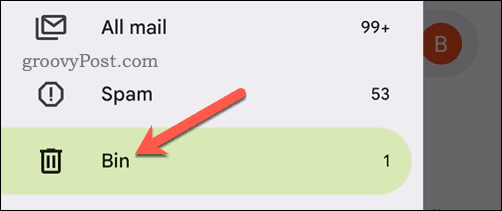 Mobil cihazınızdaki Gmail uygulamasında Çöp Kutusu klasörünü açın