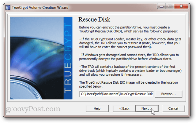 TrueCrypt Kurtarma Diski ISO: Kurtarma Diski veya Kurtarma USB'si