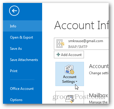 Outlook 2013 için pst dosyası nasıl oluşturulur - hesap ayarları tıklayın