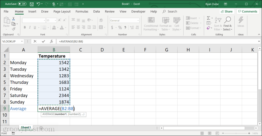 Excel'de ortalama fonksiyon kullanma