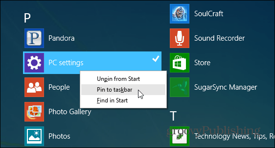 Windows 8.1 İpucu: PC Ayarlarını Görev Çubuğuna Sabitleyin