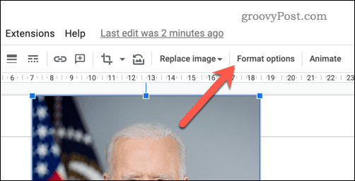 Google Slaytlar resim biçimi seçenekleri düğmesi