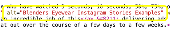 Instagram gönderilerine alternatif metin nasıl eklenir, html kodu içindeki alternatif metin örneği