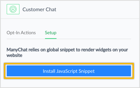 ManyChat JavaScript Snippet'i Yükle düğmesi