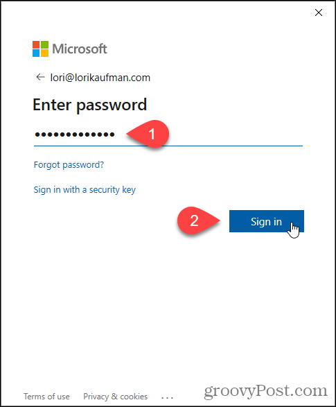Microsoft e-postası için şifre girin