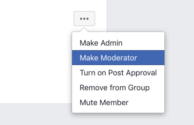 Facebook grup topluluğunuzu nasıl geliştirirsiniz, bir üyeyi moderatör yapmak için Facebook grup menü seçeneği 