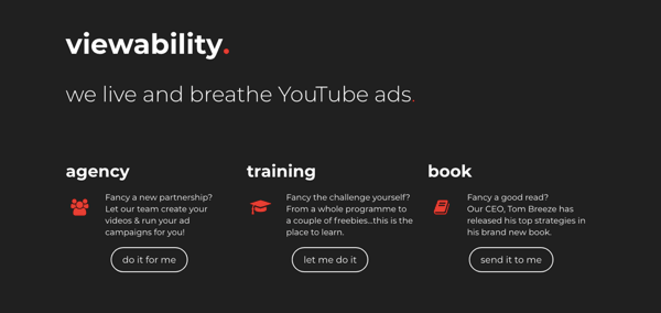 Bir YouTube reklam ajansı olan Görüntülenebilirlik web sitesinin ekran görüntüsü.