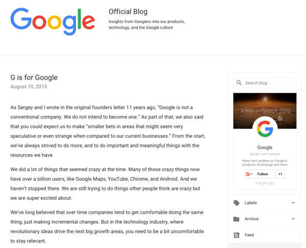 google yeniden markalama duyuru mektubu