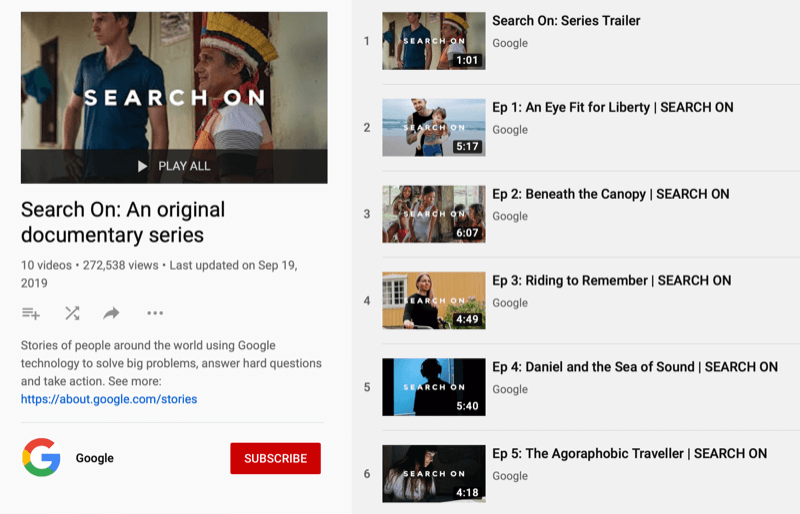 Google belgesel dizisi Aramaya Devam için YouTube oynatma listesi