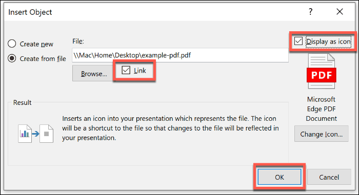 PDF dosyasını PowerPoint'te nesne olarak ekleme