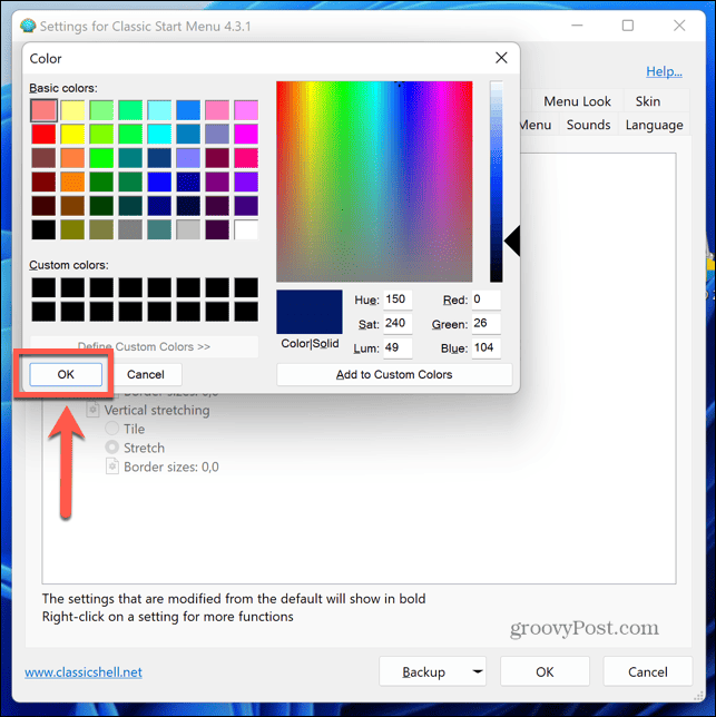 Windows 11 klasik kabuk rengi seçici