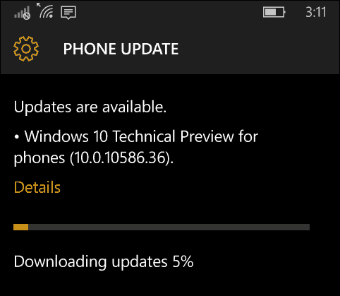 Windows 10 Mobil Güncelleştirmesi 10586-36