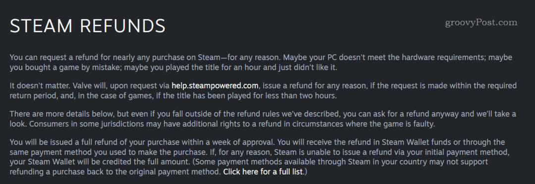 Steam geri ödeme politikası