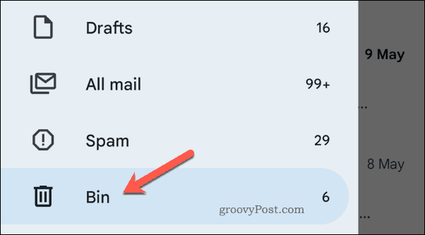 Mobil cihazlarda Gmail'de çöp kutusunu açma