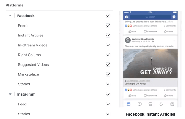 Facebook kampanya yerleştirme seçenekleri