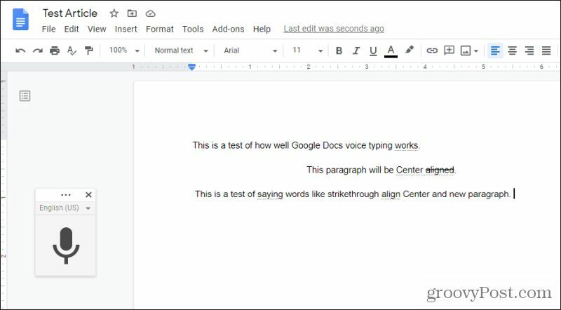 google docs sesle yazmada özel komutlar söylemek
