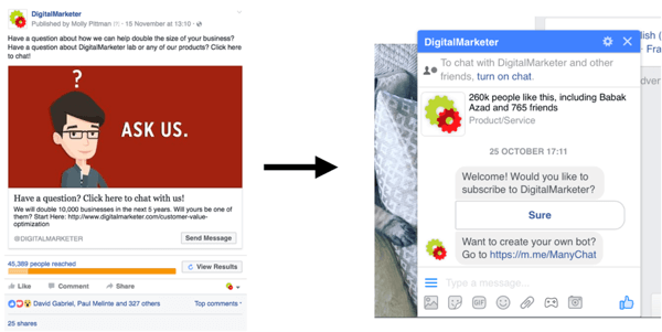 Bu Facebook Messenger reklam kampanyası, yalnızca 800 $ 'a 300'den fazla satış konuşması ile sonuçlandı.