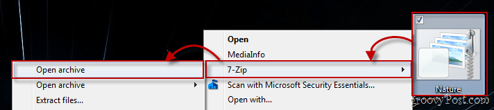 7-zip kullanarak Windows 7 Bağlam Menüsü