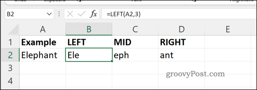 Excel'de örnek ORTA SAĞ ve SOL formülleri