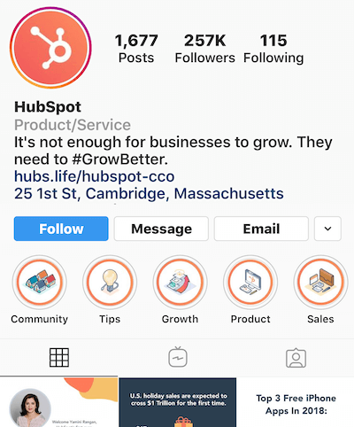 Instagram, HubSpot profilindeki albümleri öne çıkarıyor