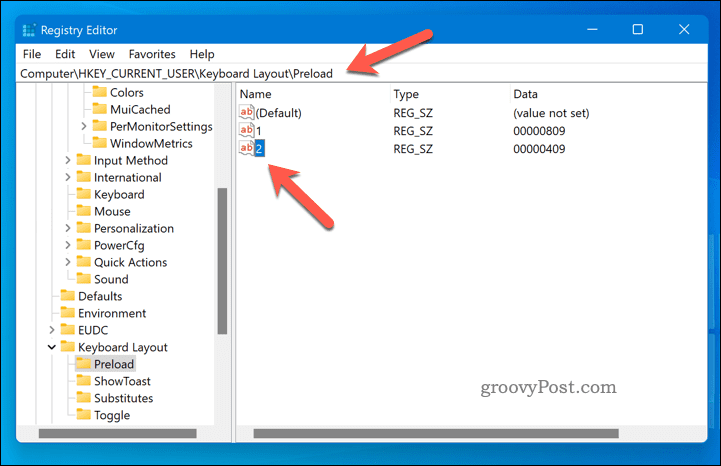 Windows 11'de regedit kullanarak bir klavye düzenini silin