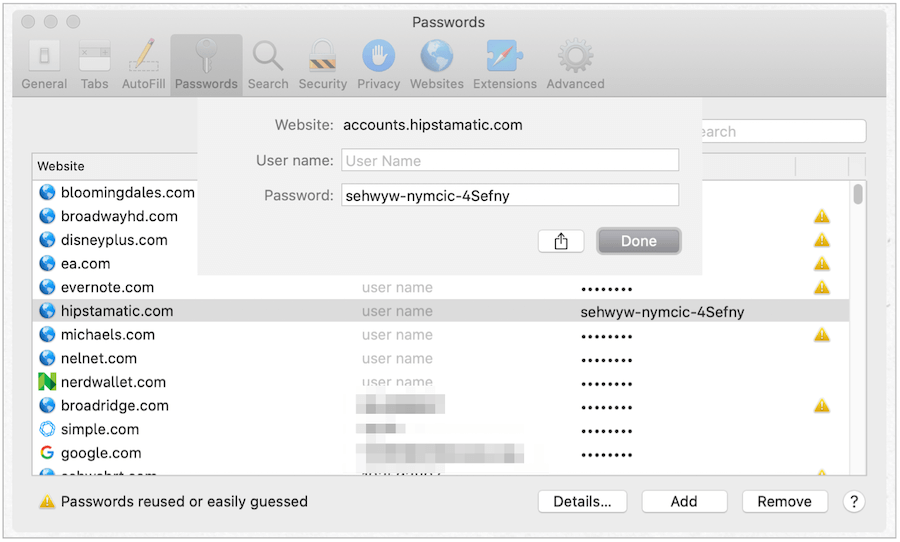 Mac web şifreleri