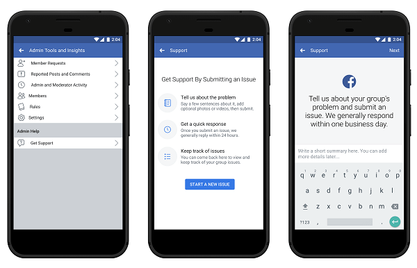 Facebook, yönetici kaynaklarını ve gruplar için desteği geliştirir.