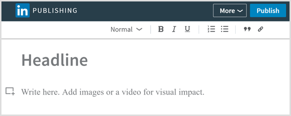 Uzun biçimli makaleler yazmak için LinkedIn yayınlama aracı