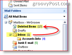 Outlook 2007 Silinen öğelerin silinen öğeler klasörüne taşındığını açıklayan ekran görüntüsü