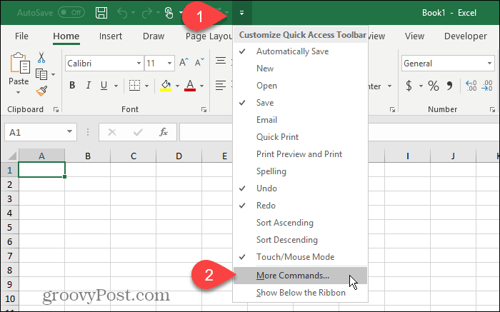 Excel'deki Hızlı Erişim Araç Çubuğunda Daha Fazla Komut Seçin