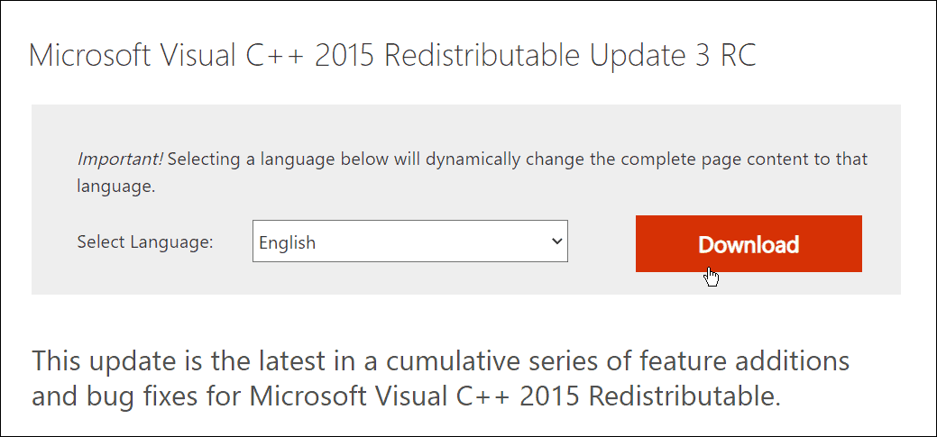 Microsoft Visual C++ yeniden dağıtılabilir sürümünü indirin