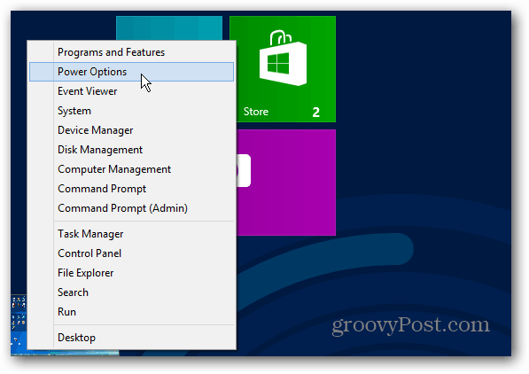 Güç menüsü Windows 8 Başlangıç ​​Ekranı