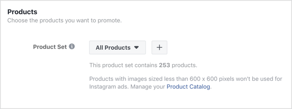 Facebook kampanyanızın reklam seviyesindeki Ürünler bölümünde + işaretini tıklayın.