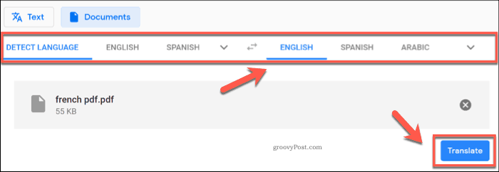 Google Çeviri kullanarak bir dokümanı dönüştürme