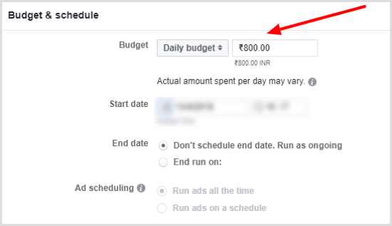 Facebook reklam kampanyanız için günlük bir bütçe belirleyin.