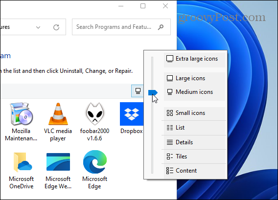 Uygulama simgesi boyutunu değiştir kontrol paneli Windows 11