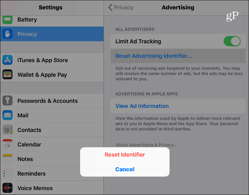 Reklam Kimliği iOS'u Sıfırla