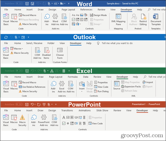 Microsoft Office programlarındaki geliştirici sekmeleri