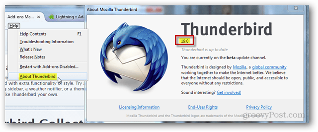 Thunderbird sürümünü bul
