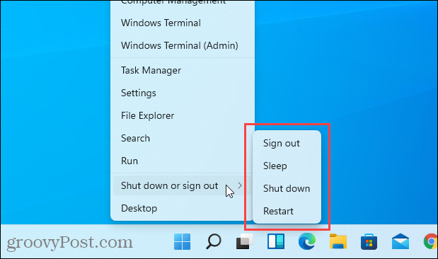 Windows 11'de Windows + X menüsünde Hazırda Beklet seçeneği yok