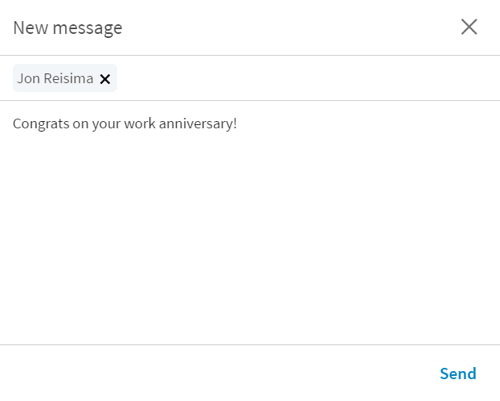 Tebrik Seyin düğmesini tıkladığınızda, LinkedIn kısa bir başlangıç ​​içeren yeni bir mesaj açar.