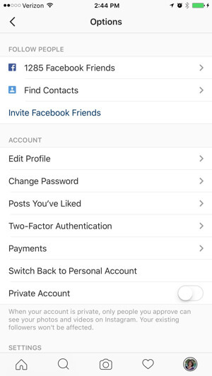 instagram işletme profili seçenekleri