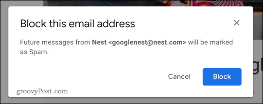 Gmail'deki engelle düğmesi