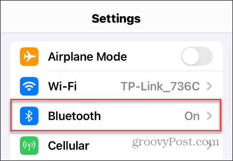 iOS Ayarlarında Bluetooth seçeneği