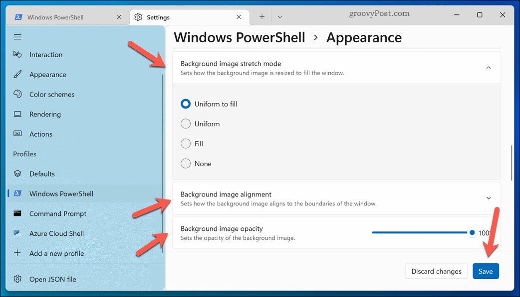 Windows Terminalinde arka planı değiştirme
